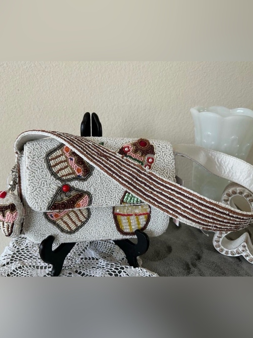 NWT Beaded Cupcake Purse w Charm Handcrafted India Shoulder Bag Viral Style